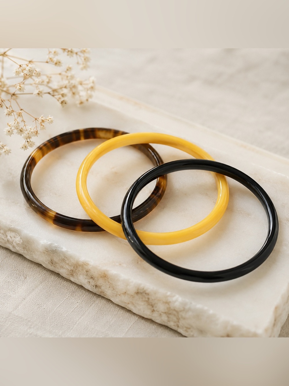 Vintage Bakelite Bangle Bracelet Set of 3 Butterscotch Black Tortoise Stack